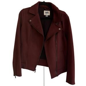 Old Navy Women's Burgundy Vegan Suede Motorcycle Jacket Size M‎ Soft Autumn Fall